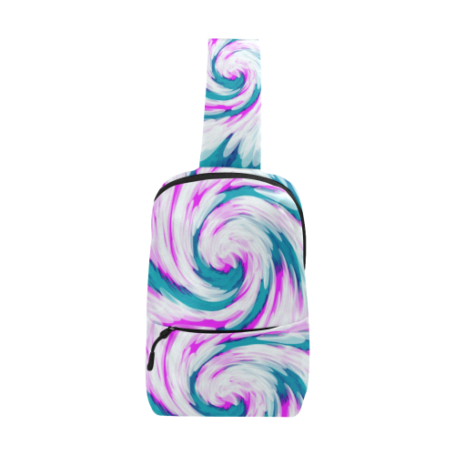 Turquoise Pink Tie Dye Swirl Abstract Chest Bag (Model 1678)