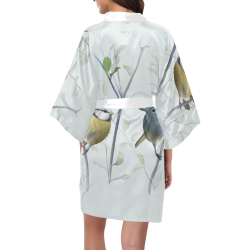 2 Cute Birds in Tree - watercolor Kimono Robe