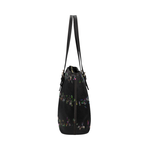 Crystal Stripes on Black Leather Tote Bag/Small (Model 1651)
