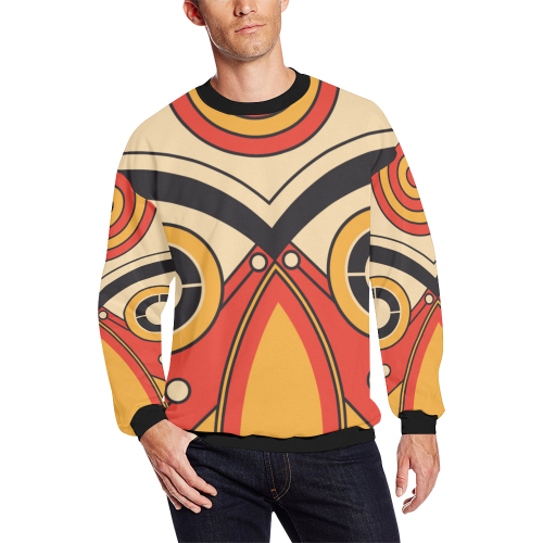 Geo Aztec Bull Tribal Men's Oversized Fleece Crew Sweatshirt/Large Size(Model H18)