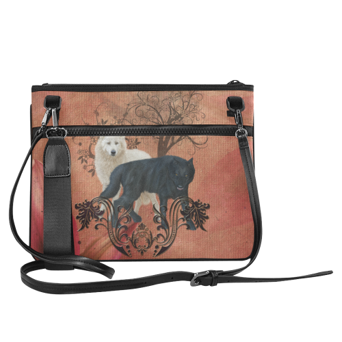 Awesome black and white wolf Slim Clutch Bag (Model 1668)