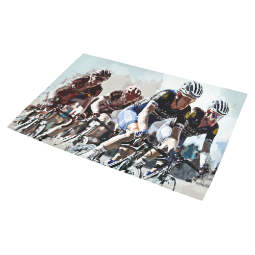Bike Cyclists Battling for Position in Race Azalea Doormat 30" x 18" (Sponge Material)