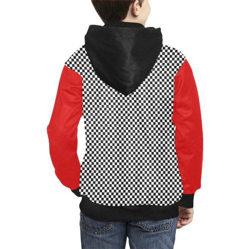 Checkerboard Black and White / Red Kids' All Over Print Hoodie (Model H38)