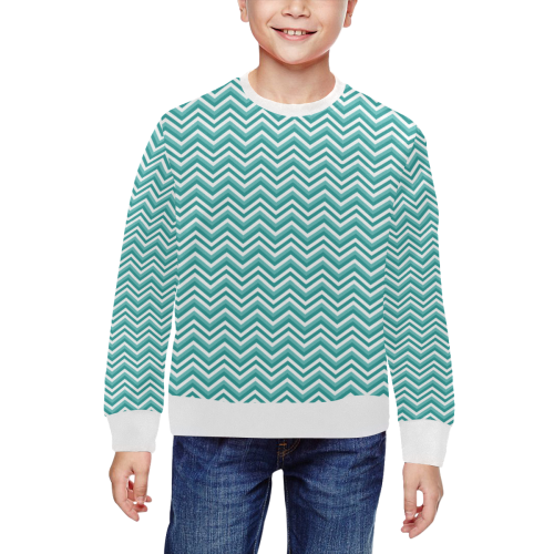 Turquoise Chevron All Over Print Crewneck Sweatshirt for Kids (Model H29)