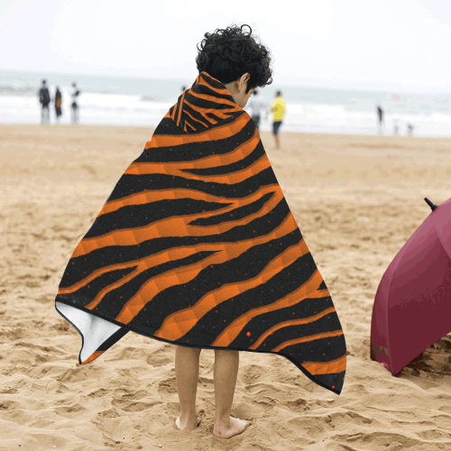 Ripped SpaceTime Stripes - Orange Kids' Hooded Bath Towels