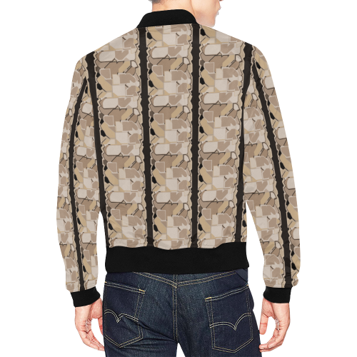 Camel and Beige Color Geometric with Black Stripes All Over Print Bomber Jacket for Men (Model H19)