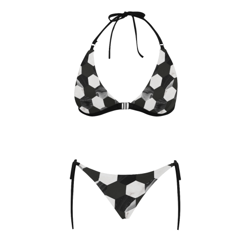Design blocks black--white Buckle Front Halter Bikini Swimsuit (Model S08)
