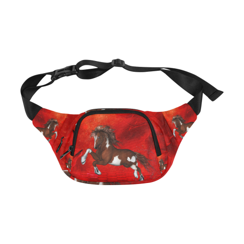 Wild horse on red background Fanny Pack/Small (Model 1677)