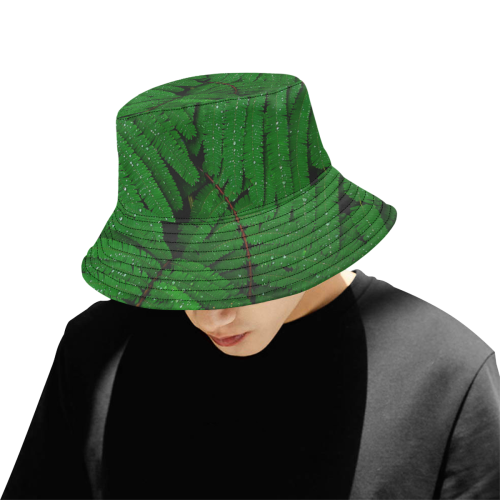 Forest Green Plants with Dew Photo All Over Print Bucket Hat for Men