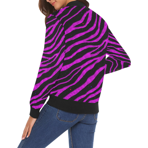 Ripped SpaceTime Stripes - Pink All Over Print Bomber Jacket for Women (Model H19)