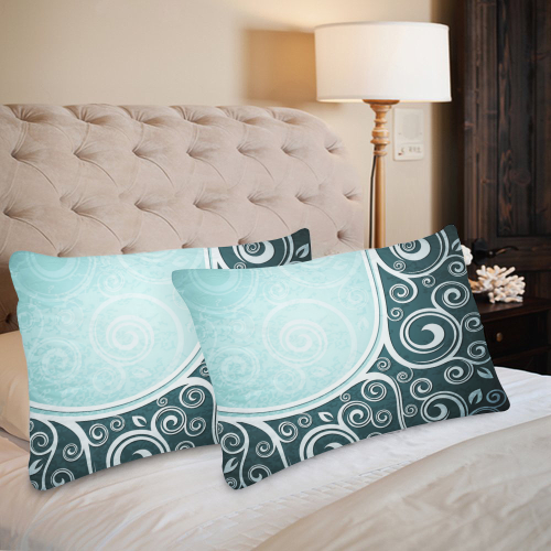 Abstract-Vintage-Floral-Blue Custom Pillow Case 20"x 30" (One Side) (Set of 2)