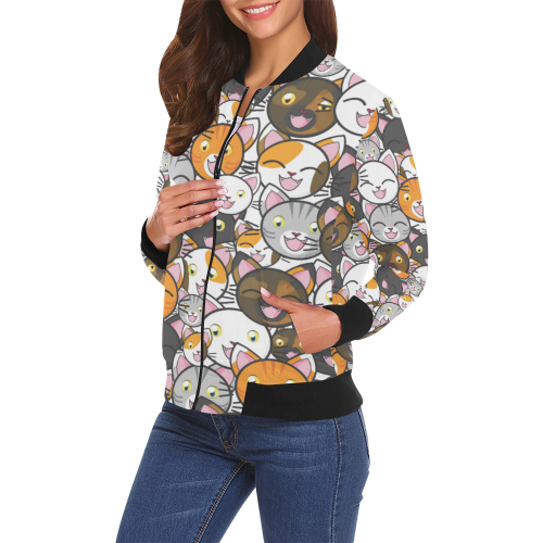 Funny Cats All Over All Over Print Bomber Jacket for Women (Model H19)