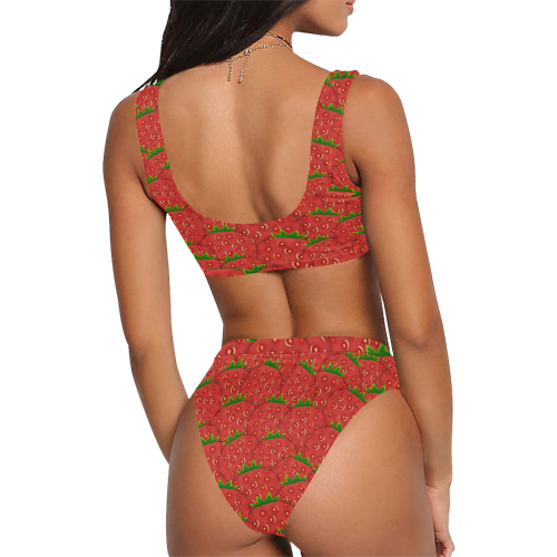 Strawberry Patch Sport Top & High-Waisted Bikini Swimsuit (Model S07)
