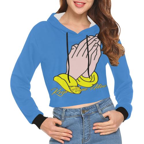 Keep Hope Alive Hands Blue All Over Print Crop Hoodie for Women (Model H22)