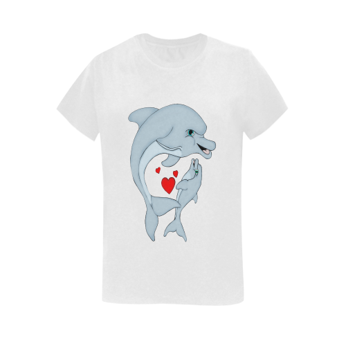 Dolphin Love White Women's T-Shirt in USA Size (Two Sides Printing)