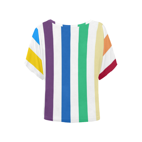 Rainbow Stripes with White Women's Batwing-Sleeved Blouse T shirt (Model T44)