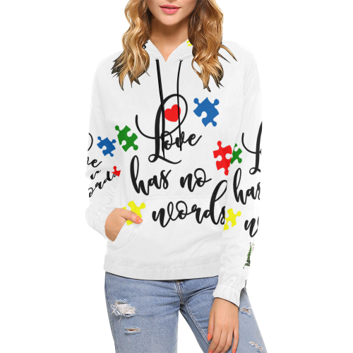 Fairlings Delight's Autism- Love has no words Women's Hoodie 53086A All Over Print Hoodie for Women (USA Size) (Model H13)