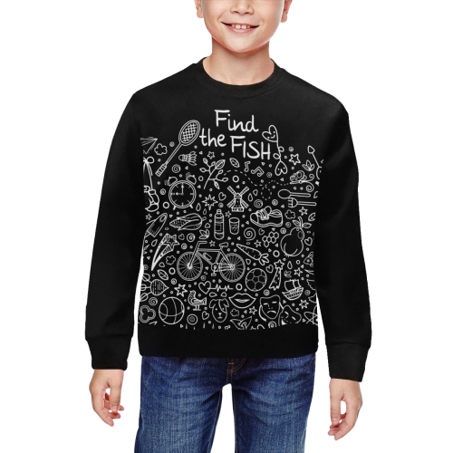 Picture Search Riddle - Find The Fish 2 All Over Print Crewneck Sweatshirt for Kids (Model H29)