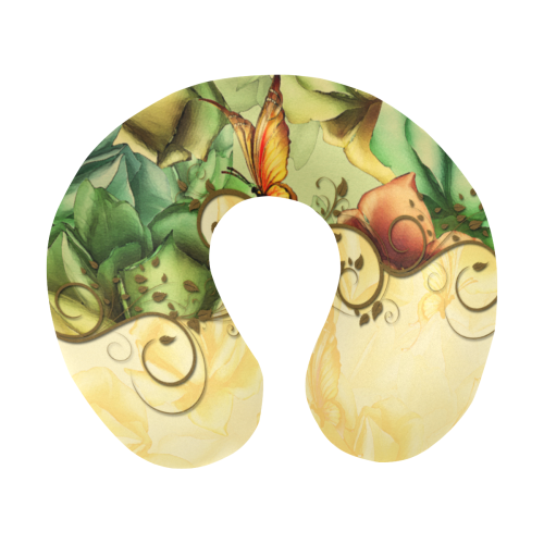 Colorful flowers with butterflies U-Shape Travel Pillow