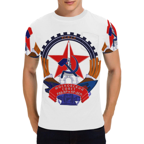 Coat of Arms of Moscow (USSR) Men's All Over Print T-Shirt with Chest Pocket (Model T56)