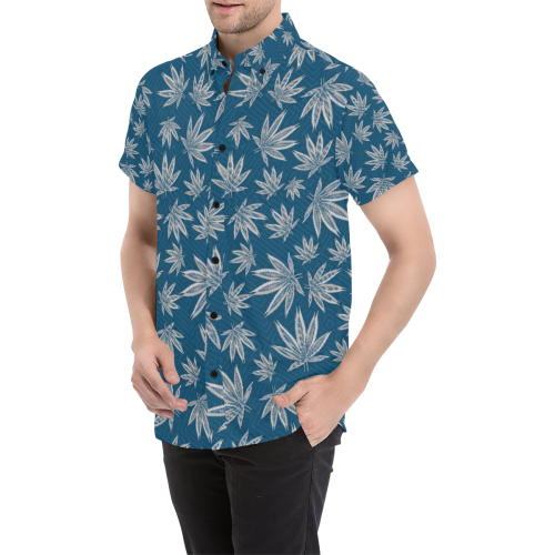Blue and Grey Weed Pattern Men's All Over Print Short Sleeve Shirt (Model T53)