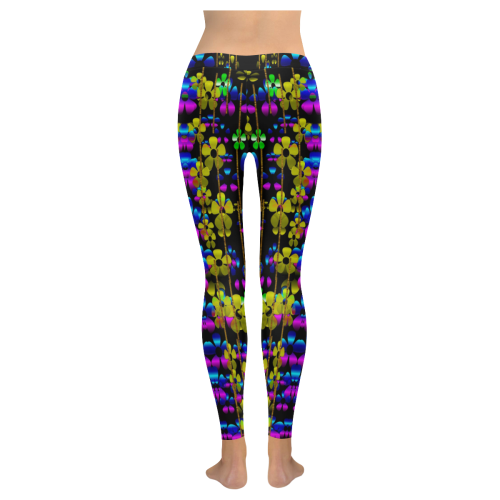 flowers in the dark Women's Low Rise Leggings (Invisible Stitch) (Model L05)