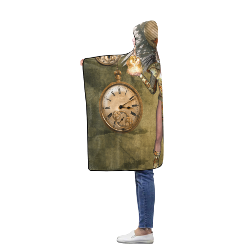 Steampunk lady with clocks and gears Flannel Hooded Blanket 50''x60''