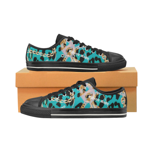 turquiose leopard print Women's Classic Canvas Shoes (Model 018)