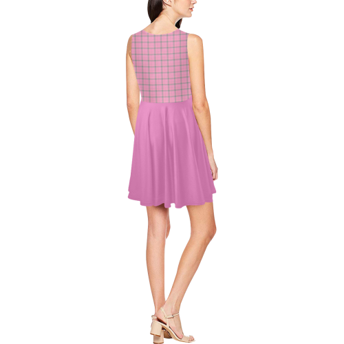 Nerd Geek Costume - Pink Plaid Thea Sleeveless Skater Dress(Model D19)
