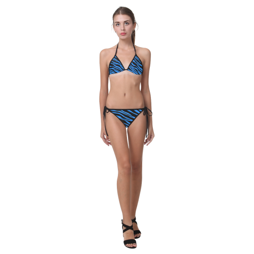 Cobalt Blue Zebra Stripes Custom Bikini Swimsuit (Model S01)