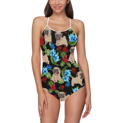 Pug Flower Strap Swimsuit Strap Swimsuit ( Model S05)