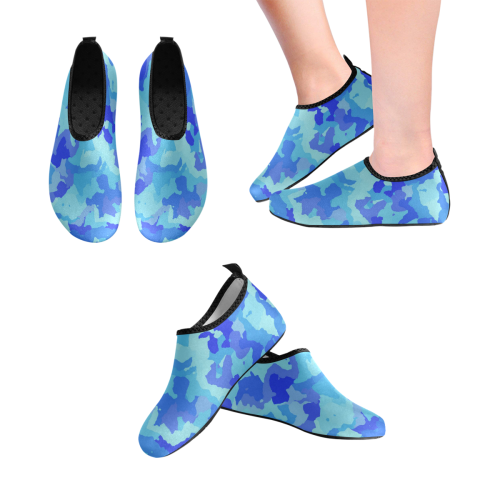 camouflage blue Women's Slip-On Water Shoes (Model 056)