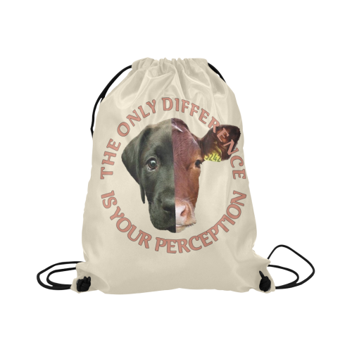 Vegan Cow and Dog Design with Slogan Large Drawstring Bag Model 1604 (Twin Sides)  16.5"(W) * 19.3"(H)