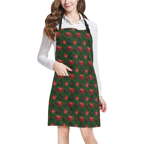 Las Vegas Black and Red Casino Poker Card Shapes / Green All Over Print Apron