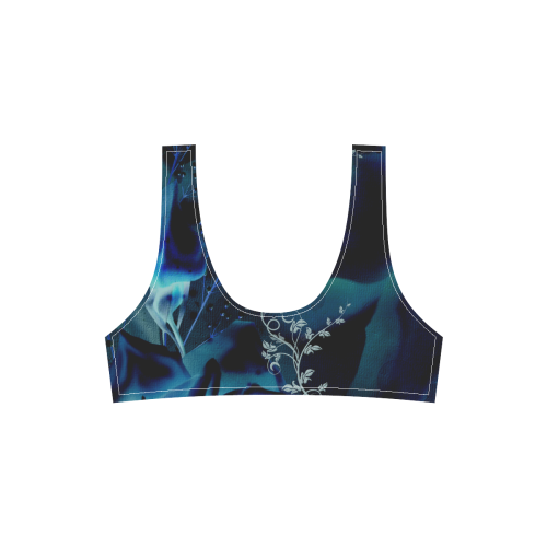 Floral design, blue colors Sport Top & High-Waisted Bikini Swimsuit (Model S07)