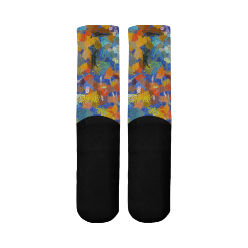 Colorful paint strokes Mid-Calf Socks (Black Sole)
