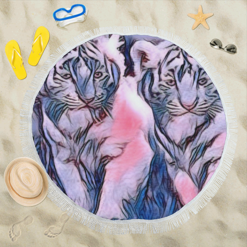 painted tigers Circular Beach Shawl 59"x 59"