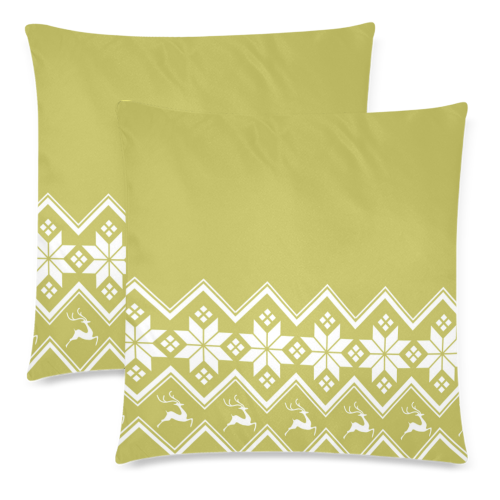 Christmas Reindeer Snowflake Gold Custom Zippered Pillow Cases 18"x 18" (Twin Sides) (Set of 2)