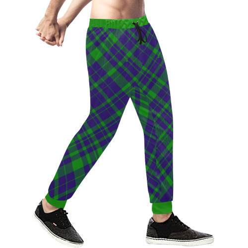 Diagonal Green & Purple Plaid Modern Style Men's All Over Print Sweatpants (Model L11)