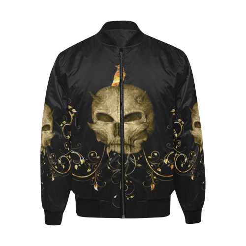 The golden skull All Over Print Quilted Bomber Jacket for Men (Model H33)
