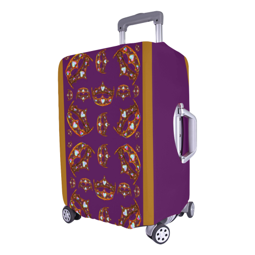 Queen of Hearts Gold Crown Tiara scattered pattern purple background luggage Luggage Cover/Large 26"-28"