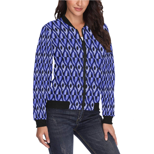 geometric blue All Over Print Bomber Jacket for Women (Model H36)