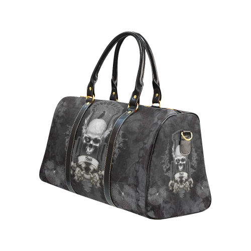 Skull with crow in black and white New Waterproof Travel Bag/Large (Model 1639)
