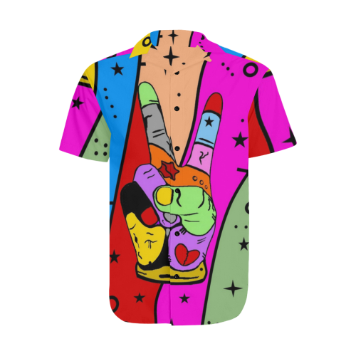 Peace popart by Nico Bielow Men's Short Sleeve Shirt with Lapel Collar (Model T54)