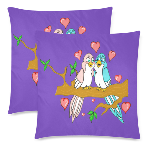 Love Birds Purple Custom Zippered Pillow Cases 18"x 18" (Twin Sides) (Set of 2)