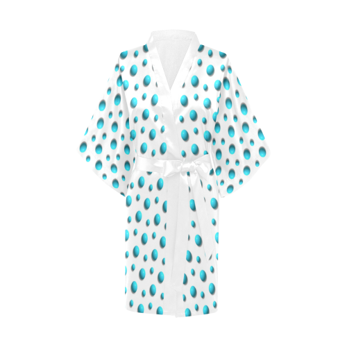 Terrific Turquoise Polka Dots on White Kimono Robe