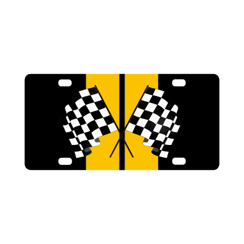 Checkered Flags, Race Car Stripe, Black and Purple Classic License Plate