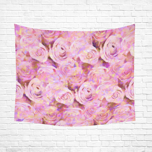 Pink roses Cotton Linen Wall Tapestry 60"x 51"