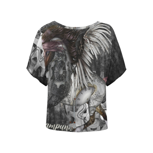 Aweswome steampunk horse with wings Women's Batwing-Sleeved Blouse T shirt (Model T44)