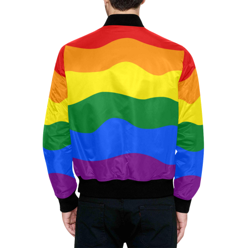 Gay Pride - Rainbow Flag Waves Stripes 2 All Over Print Quilted Bomber Jacket for Men (Model H33)